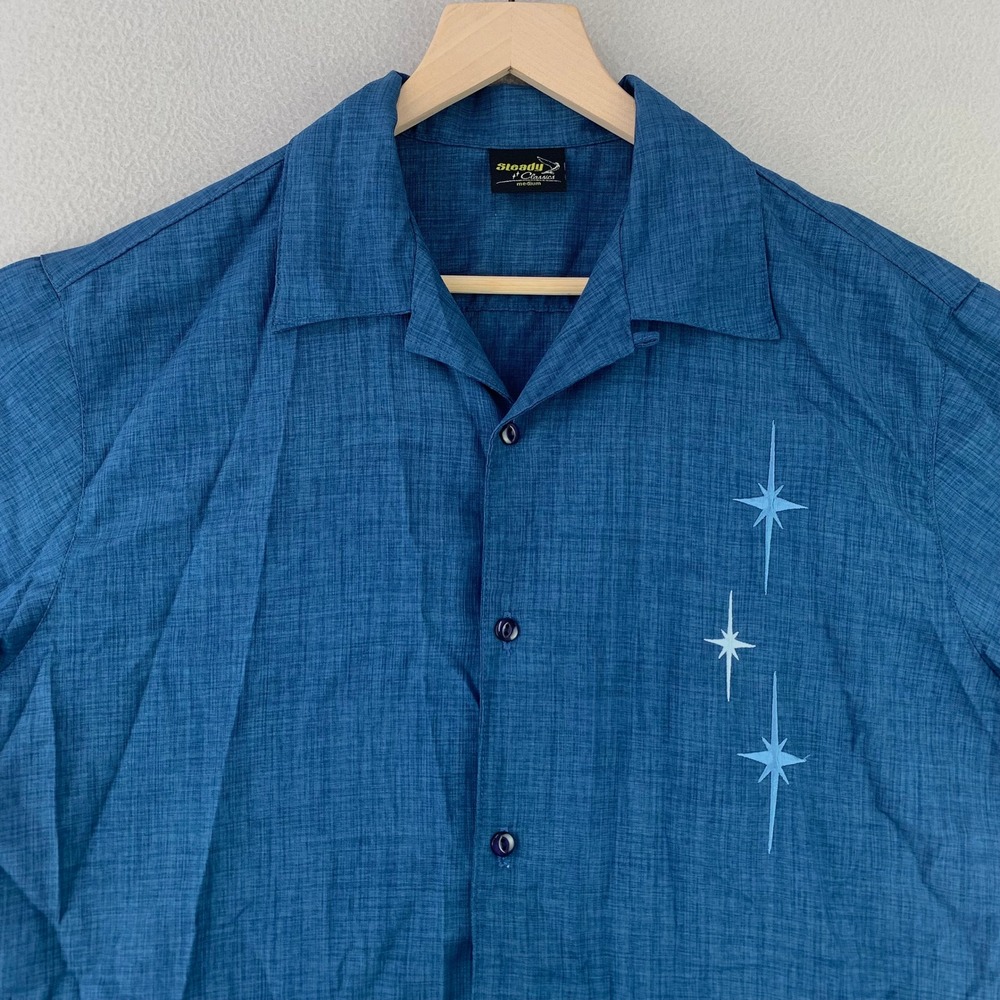 Steady Clothing Classics Shirt Mens Medium Blue Rockabilly Starburst USA